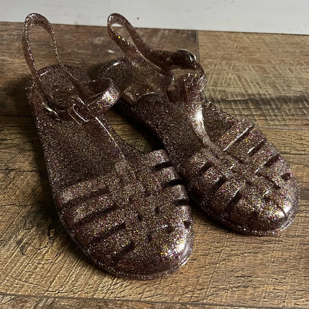 Sandals Bundle White Floral + Glitter Jelly Beach Shoes Lot girls size 3